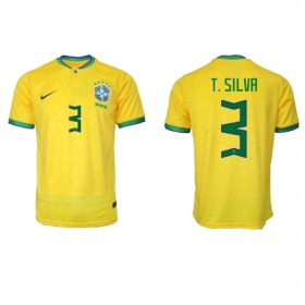 Herren Fußballbekleidung Brasilien Thiago Silva #3 Heimtrikot WM 2022 Kurzarm